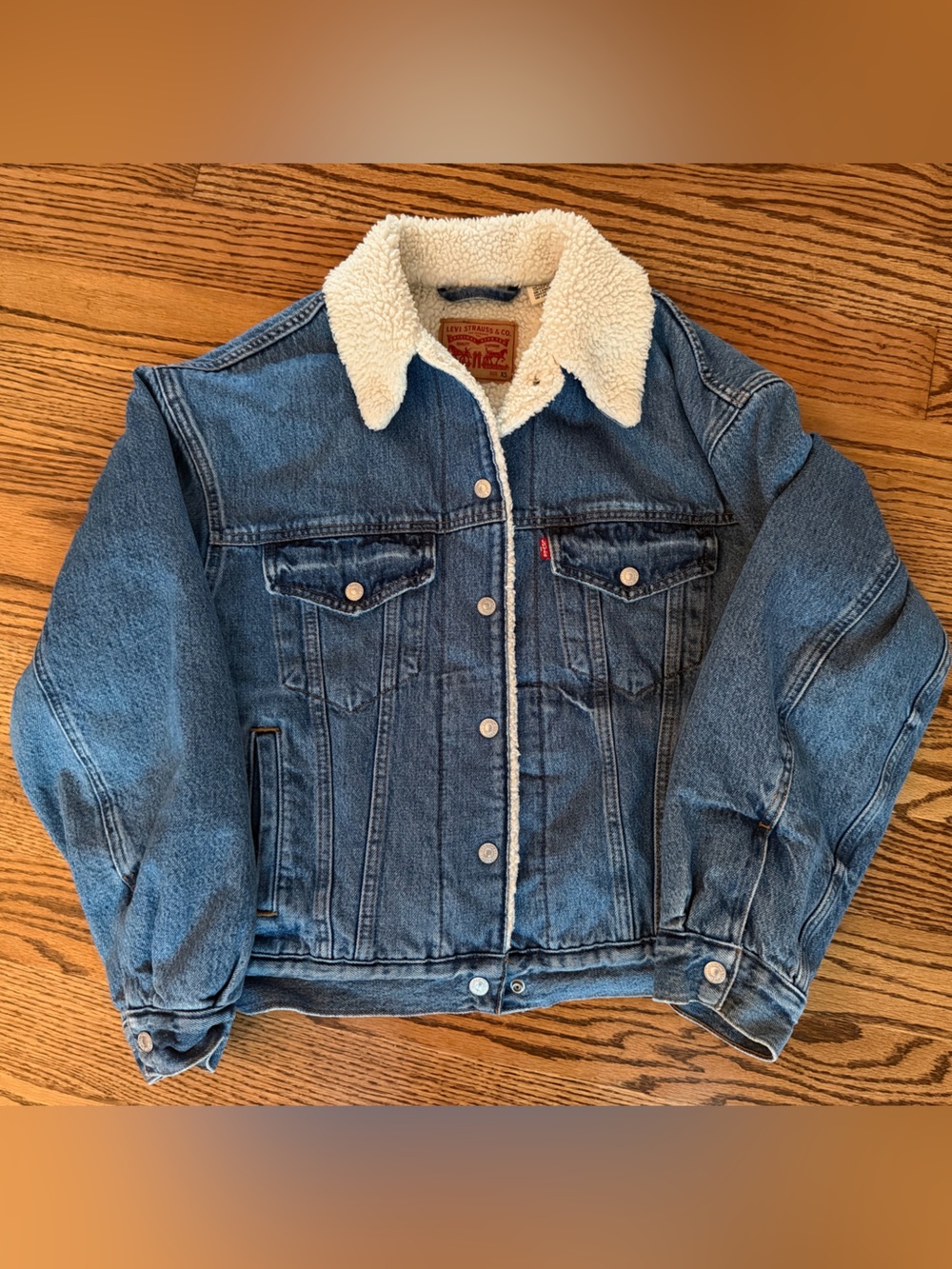 Levi's Blue Denim Sherpa-Lined Jacket with Cream Collar